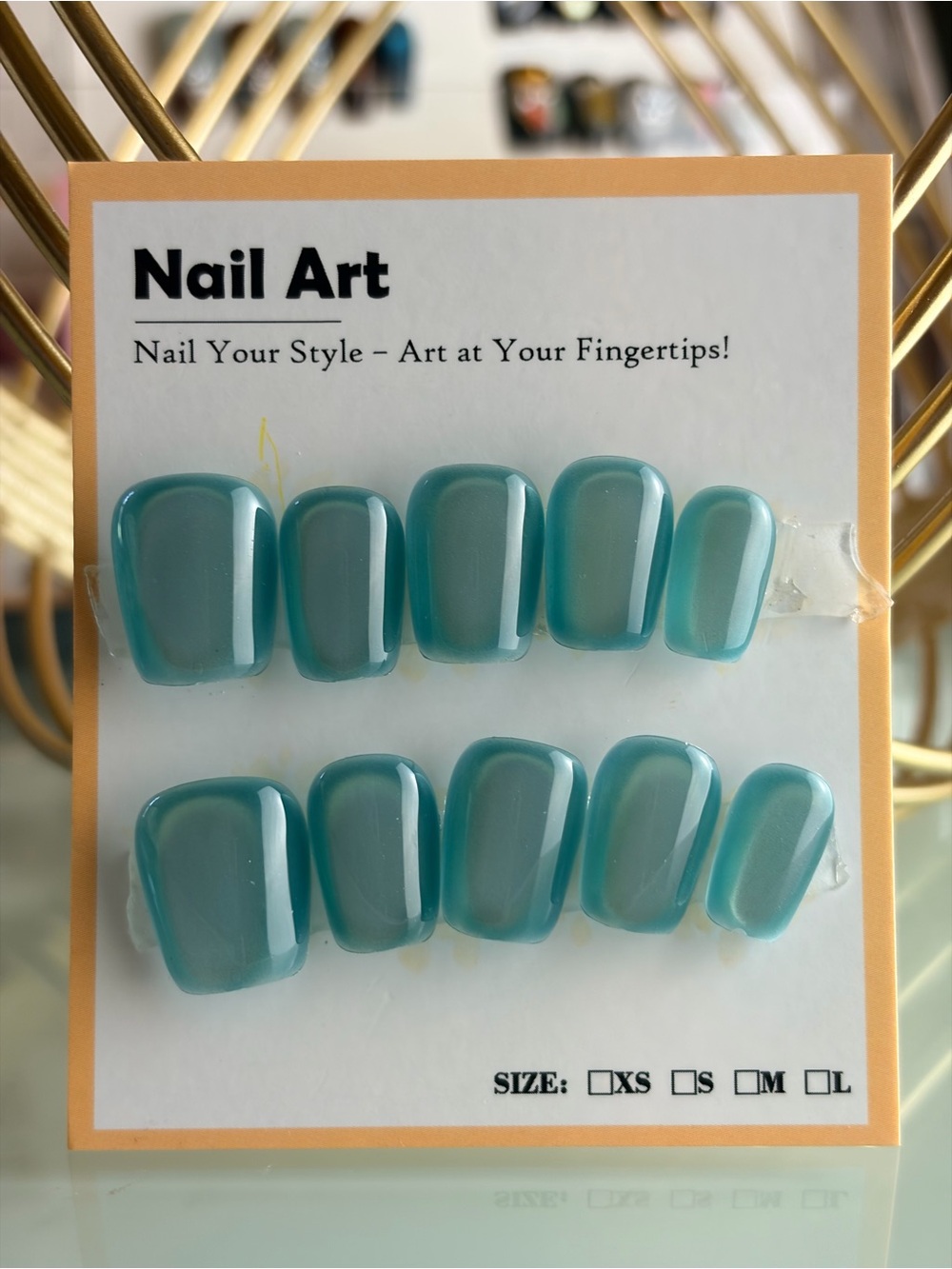 Aqua Cat Eye Press-On Nail Set Large